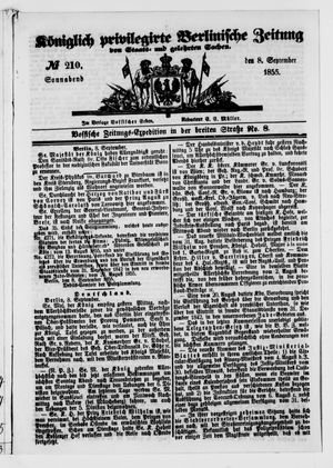 Königlich privilegirte Berlinische Zeitung von Staats- und gelehrten Sachen on Sep 8, 1855