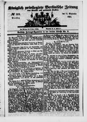 Königlich privilegirte Berlinische Zeitung von Staats- und gelehrten Sachen vom 11.09.1855