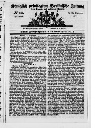 Königlich privilegirte Berlinische Zeitung von Staats- und gelehrten Sachen vom 12.09.1855