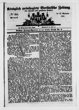 Königlich privilegirte Berlinische Zeitung von Staats- und gelehrten Sachen vom 19.09.1855