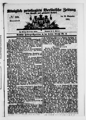 Königlich privilegirte Berlinische Zeitung von Staats- und gelehrten Sachen vom 22.09.1855