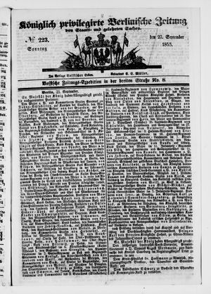 Königlich privilegirte Berlinische Zeitung von Staats- und gelehrten Sachen vom 23.09.1855