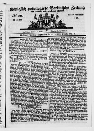 Königlich privilegirte Berlinische Zeitung von Staats- und gelehrten Sachen on Sep 25, 1855
