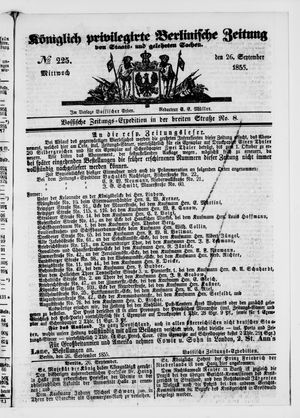 Königlich privilegirte Berlinische Zeitung von Staats- und gelehrten Sachen on Sep 26, 1855