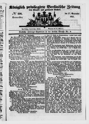 Königlich privilegirte Berlinische Zeitung von Staats- und gelehrten Sachen vom 27.09.1855