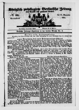 Königlich privilegirte Berlinische Zeitung von Staats- und gelehrten Sachen vom 29.09.1855