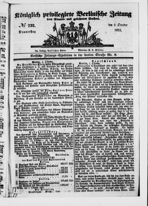 Königlich privilegirte Berlinische Zeitung von Staats- und gelehrten Sachen on Oct 4, 1855