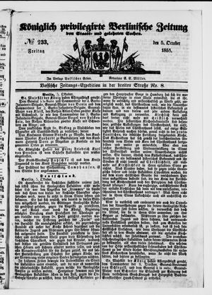 Königlich privilegirte Berlinische Zeitung von Staats- und gelehrten Sachen vom 05.10.1855