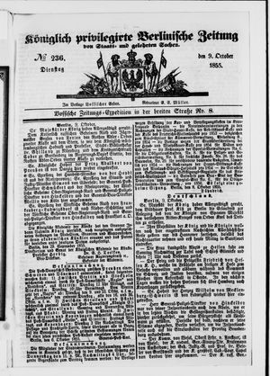 Königlich privilegirte Berlinische Zeitung von Staats- und gelehrten Sachen vom 09.10.1855