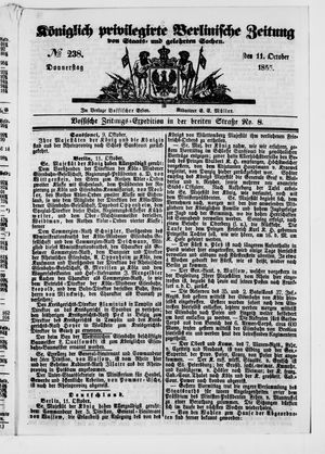 Königlich privilegirte Berlinische Zeitung von Staats- und gelehrten Sachen vom 11.10.1855