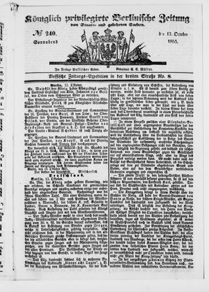 Königlich privilegirte Berlinische Zeitung von Staats- und gelehrten Sachen vom 13.10.1855