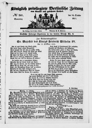 Königlich privilegirte Berlinische Zeitung von Staats- und gelehrten Sachen vom 14.10.1855