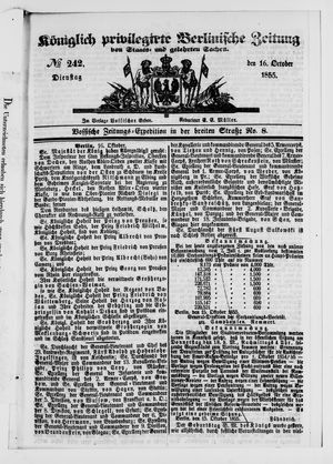 Königlich privilegirte Berlinische Zeitung von Staats- und gelehrten Sachen vom 16.10.1855