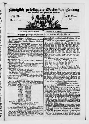Königlich privilegirte Berlinische Zeitung von Staats- und gelehrten Sachen vom 18.10.1855