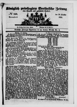 Königlich privilegirte Berlinische Zeitung von Staats- und gelehrten Sachen vom 20.10.1855