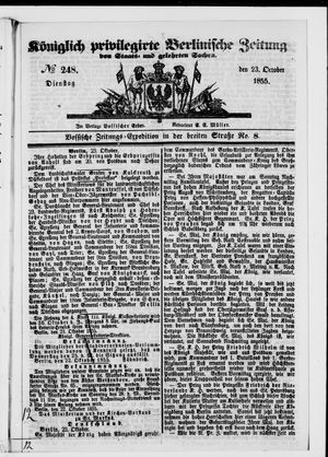 Königlich privilegirte Berlinische Zeitung von Staats- und gelehrten Sachen vom 23.10.1855