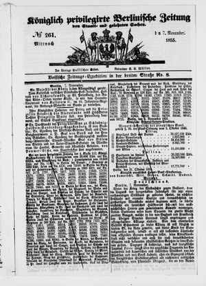 Königlich privilegirte Berlinische Zeitung von Staats- und gelehrten Sachen vom 07.11.1855