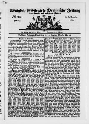 Königlich privilegirte Berlinische Zeitung von Staats- und gelehrten Sachen vom 09.11.1855