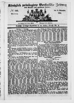 Königlich privilegirte Berlinische Zeitung von Staats- und gelehrten Sachen on Nov 11, 1855