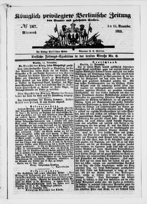 Königlich privilegirte Berlinische Zeitung von Staats- und gelehrten Sachen on Nov 14, 1855