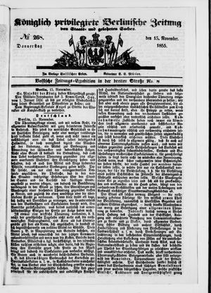 Königlich privilegirte Berlinische Zeitung von Staats- und gelehrten Sachen on Nov 15, 1855