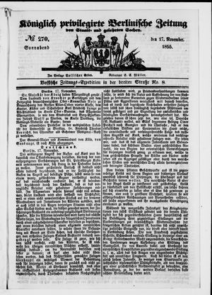 Königlich privilegirte Berlinische Zeitung von Staats- und gelehrten Sachen vom 17.11.1855