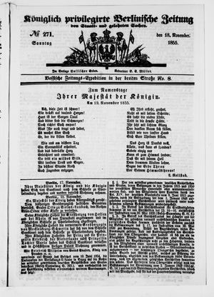 Königlich privilegirte Berlinische Zeitung von Staats- und gelehrten Sachen vom 18.11.1855