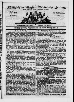 Königlich privilegirte Berlinische Zeitung von Staats- und gelehrten Sachen vom 20.11.1855