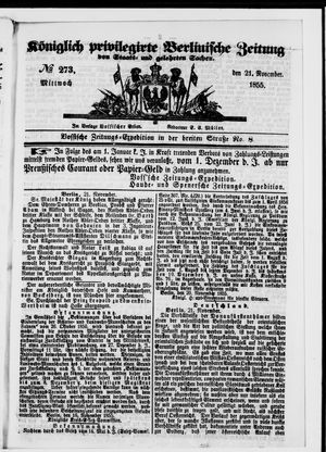 Königlich privilegirte Berlinische Zeitung von Staats- und gelehrten Sachen vom 21.11.1855