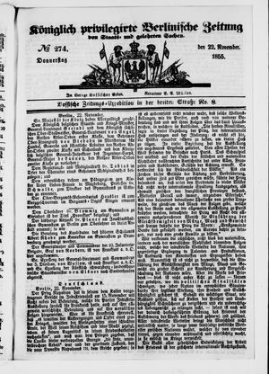 Königlich privilegirte Berlinische Zeitung von Staats- und gelehrten Sachen on Nov 22, 1855