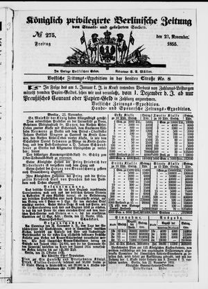 Königlich privilegirte Berlinische Zeitung von Staats- und gelehrten Sachen vom 23.11.1855