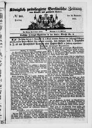 Königlich privilegirte Berlinische Zeitung von Staats- und gelehrten Sachen vom 30.11.1855