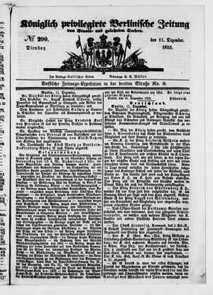 Königlich privilegirte Berlinische Zeitung von Staats- und gelehrten Sachen vom 11.12.1855