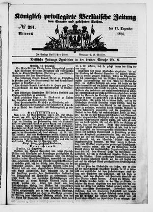 Königlich privilegirte Berlinische Zeitung von Staats- und gelehrten Sachen vom 12.12.1855