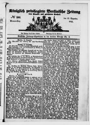 Königlich privilegirte Berlinische Zeitung von Staats- und gelehrten Sachen on Dec 13, 1855