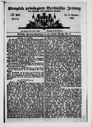 Königlich privilegirte Berlinische Zeitung von Staats- und gelehrten Sachen vom 14.12.1855