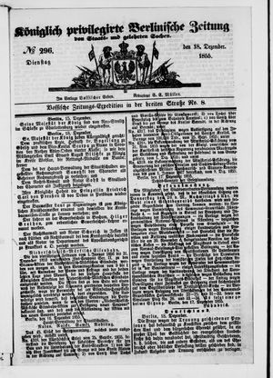 Königlich privilegirte Berlinische Zeitung von Staats- und gelehrten Sachen vom 18.12.1855