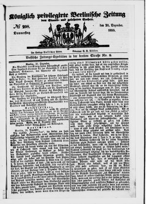 Königlich privilegirte Berlinische Zeitung von Staats- und gelehrten Sachen vom 20.12.1855