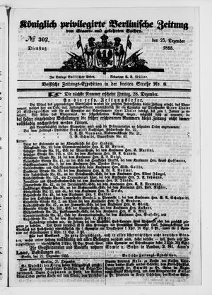Königlich privilegirte Berlinische Zeitung von Staats- und gelehrten Sachen vom 25.12.1855