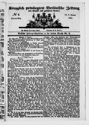 Königlich privilegirte Berlinische Zeitung von Staats- und gelehrten Sachen vom 03.01.1856