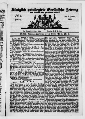 Königlich privilegirte Berlinische Zeitung von Staats- und gelehrten Sachen vom 04.01.1856