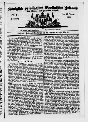 Königlich privilegirte Berlinische Zeitung von Staats- und gelehrten Sachen vom 13.01.1856