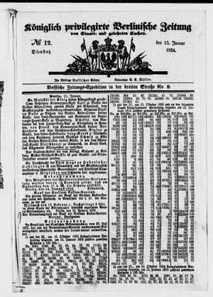 Königlich privilegirte Berlinische Zeitung von Staats- und gelehrten Sachen vom 15.01.1856