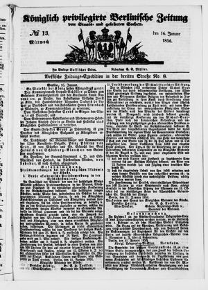 Königlich privilegirte Berlinische Zeitung von Staats- und gelehrten Sachen vom 16.01.1856