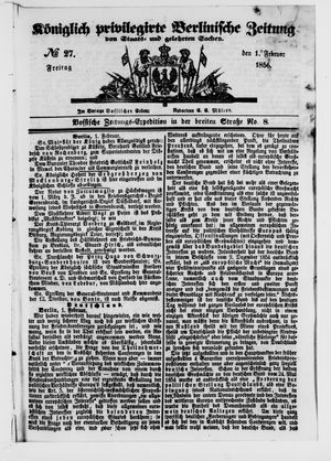 Königlich privilegirte Berlinische Zeitung von Staats- und gelehrten Sachen vom 01.02.1856
