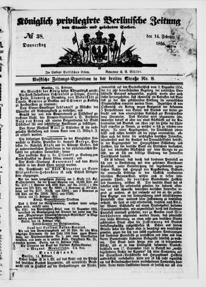 Königlich privilegirte Berlinische Zeitung von Staats- und gelehrten Sachen vom 14.02.1856