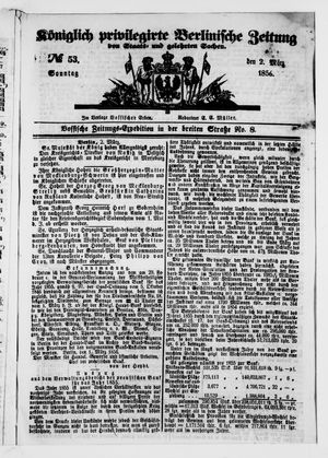 Königlich privilegirte Berlinische Zeitung von Staats- und gelehrten Sachen vom 02.03.1856