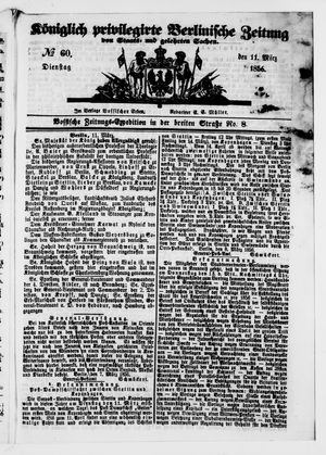 Königlich privilegirte Berlinische Zeitung von Staats- und gelehrten Sachen vom 11.03.1856