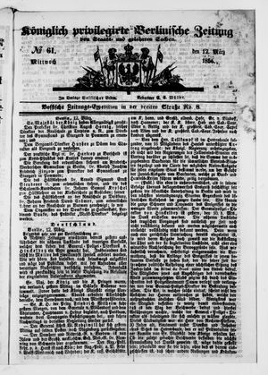 Königlich privilegirte Berlinische Zeitung von Staats- und gelehrten Sachen on Mar 12, 1856