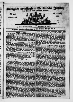 Königlich privilegirte Berlinische Zeitung von Staats- und gelehrten Sachen vom 15.03.1856